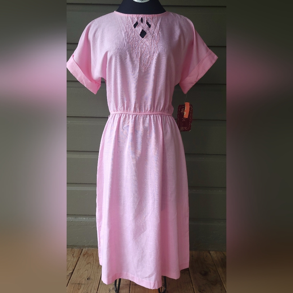Vintage 1980s Luci Pellini pink midi dress. Size 12. New with tags.